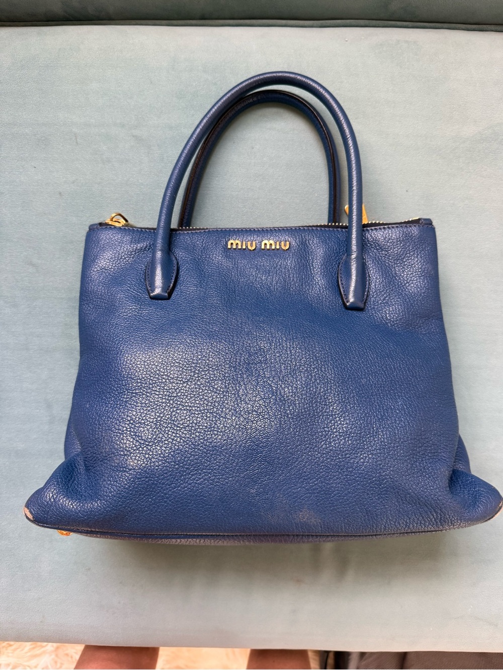Miu Miu Navy Pebbled Leather Shoulder Bag with Gold Hardware